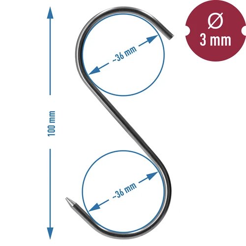Rookhaken - S-vorm, geslepen punten, 3 mm x 100 mm, 5 stuks - 6
