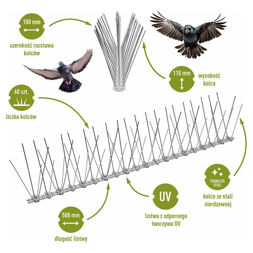 Spikes tegen vogels, op plastic strip, 10 stuks - 3