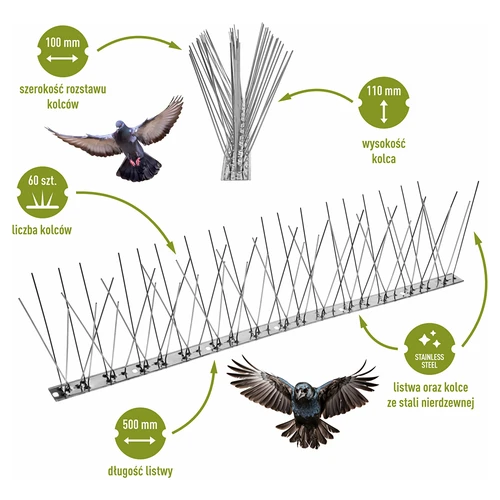 Spikes voor vogels, op metalen strip, 10 stuks - 3