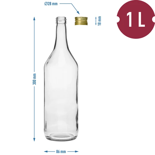 Tafel Fles 1 L met dop fi28 - 4 stuks - 6