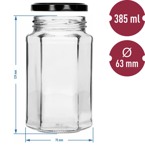 Twist-off pot 385ml met zwart deksel fi 63, 6 stuks. - 7