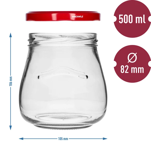 Twist-off pot 500ml "Omgekeerde Amfoor" met bordeauxrode deksel fi 82/6, 6 stuks - 9
