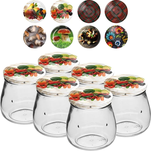 Twist-off pot 500ml "Omgekeerde Amfora" met gekleurde deksel fi 82/6, 6 stuks - 2