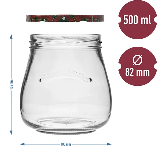 Twist-off pot 500ml "Omgekeerde Amfora" met gekleurde deksel fi 82/6, 6 stuks - 10