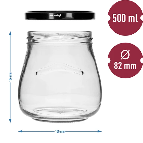 Twist-off pot 500ml "Omgekeerde Amfora" met zwarte deksel fi 82/6, 6 stuks - 9