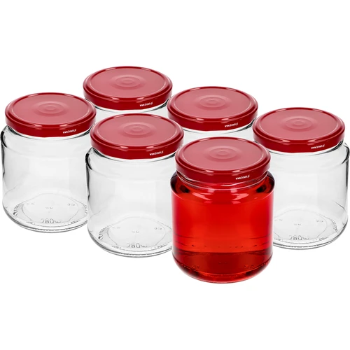 Twist-off pot, dikke 580ml met bordeauxrood deksel fi82/6, 6 stuks - 2