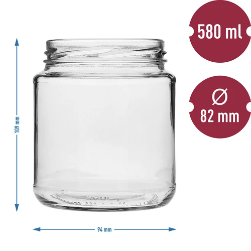 Twist-off pot, dikke 580ml met zwarte deksel fi 82/6, 6 stuks - 5
