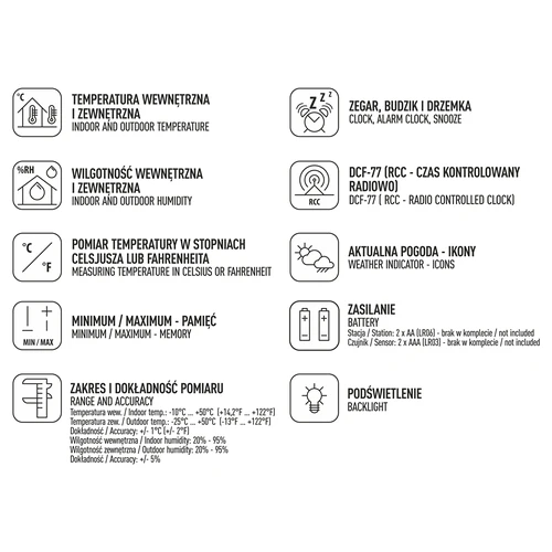Weerstation RCC – elektronisch, draadloos, verlichte sensor, zwart - 11