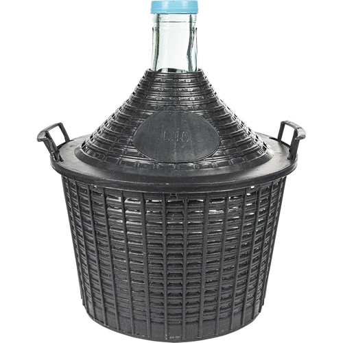 Wijnballon 10 L in plastic mand