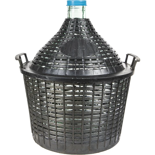 Wijnballon 15 L in plastic mand