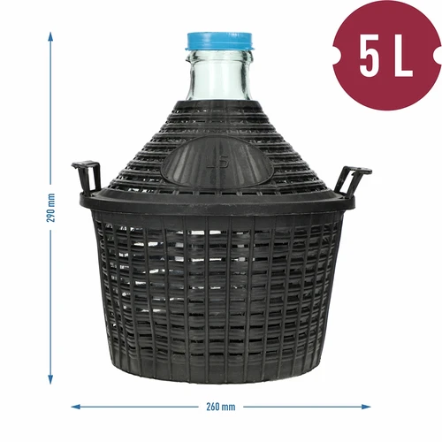 Wijnballon 5L in plastic mand - 6