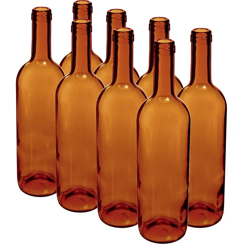 Wijnfles 0,75 L bruin - verpakking 8 stuks