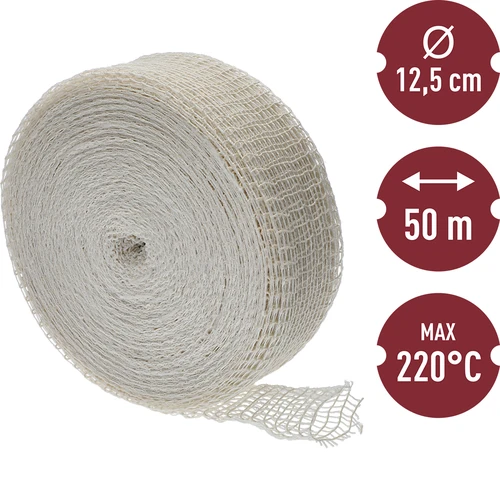 Wit slagersnet met afmetingen 12,5 cm x 50 m, met hittebestendigheid tot 220°C - 3