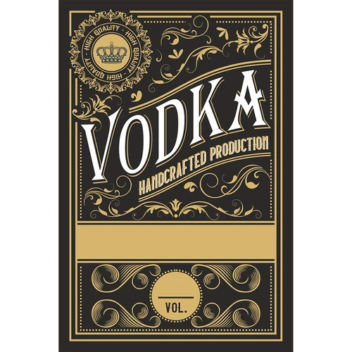 Zelfklevende etiketten 60x90 mm voor flessen, wodka, zwart, 20 stuks
