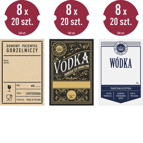Zelfklevende labels 60x90 mm op flessen, wodka, 3 ontwerpen 20 stuks - 2
